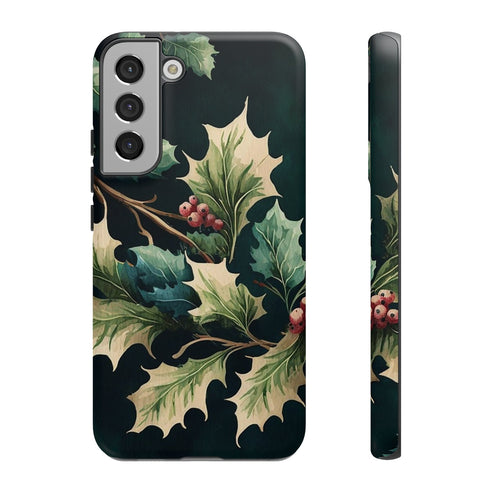 Dark Green Festive Holly in Watercolor - Impact Resistant Phone Case Samsung Galaxy S22 Plus Matte